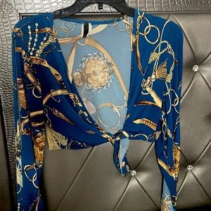 KARA FASHION BOUTIQUE- GOLD& BLUE SILK 2 PIECE